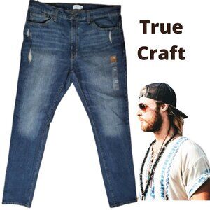 TRUE CRAFT Blue Denim Taper Leg Jeans - New Without Tags Men's 36 x 34